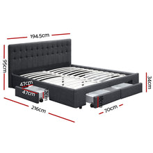 Load image into Gallery viewer, Artiss Avio Bed Frame Fabric Storage Drawers - Charcoal King