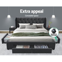 Load image into Gallery viewer, Artiss Queen Size Bed Frame Base Mattress With Storage Drawer Charcoal Fabric MILA