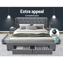Load image into Gallery viewer, Artiss Queen Size Bed Frame Base Mattress With Storage Drawer Grey Fabric MILA