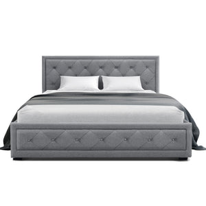 Artiss Bed Frame Double Full Size Gas Lift Base With Storage Grey Fabric TIYO