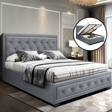 Load image into Gallery viewer, Artiss Bed Frame Double Full Size Gas Lift Base With Storage Grey Fabric TIYO