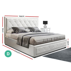 Artiss TIYO Double Full Size Gas Lift Bed Frame Base With Storage Mattress White Leather