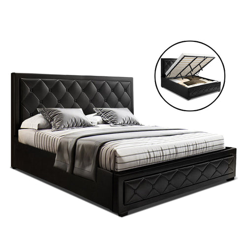 Artiss TIYO King Size Gas Lift Bed Frame Base With Storage Mattress Black Leather