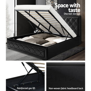 Artiss TIYO King Size Gas Lift Bed Frame Base With Storage Mattress Black Leather