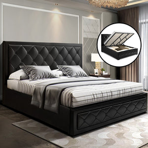 Artiss TIYO King Size Gas Lift Bed Frame Base With Storage Mattress Black Leather