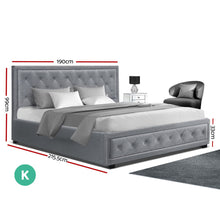 Load image into Gallery viewer, Artiss TIYO King Size Gas Lift Bed Frame Base With Storage Mattress Grey Fabric
