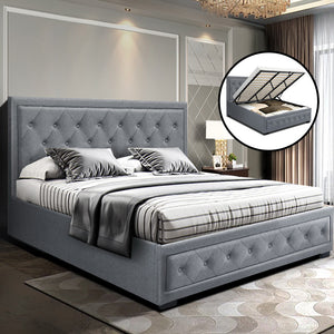 Artiss TIYO King Size Gas Lift Bed Frame Base With Storage Mattress Grey Fabric