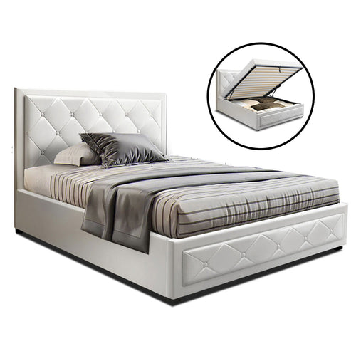 Artiss TIYO King Single Size Gas Lift Bed Frame Base With Storage Mattress White Leather