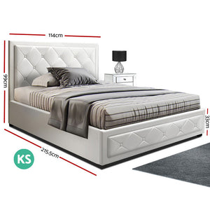 Artiss TIYO King Single Size Gas Lift Bed Frame Base With Storage Mattress White Leather