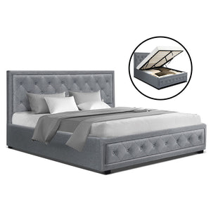 Artiss TIYO Queen Size Gas Lift Bed Frame Base With Storage Mattress Grey Fabric
