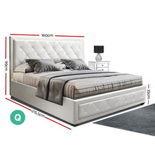 Load image into Gallery viewer, Artiss TIYO Queen Size Gas Lift Bed Frame Base With Storage Mattress White Leather
