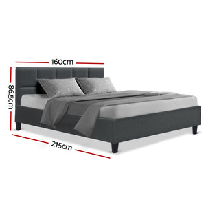 Bed Frame Queen Size Base Mattress Platform Fabric Wooden Charcoal TINO