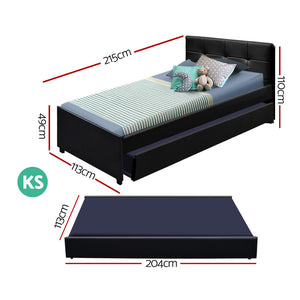 Trundle Bed Frame Wooden Bed King Single Size Base Daybed Mattress Wood Leather
