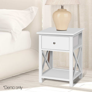 Bedside Table Coffee Side Cabinet Drawer Wooden White