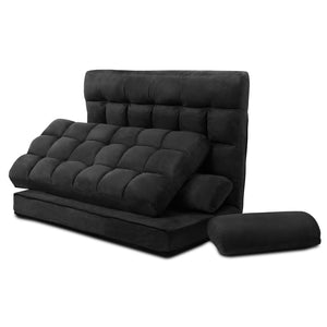 Artiss Lounge Sofa Bed 2-seater Floor Folding Suede Charcoal