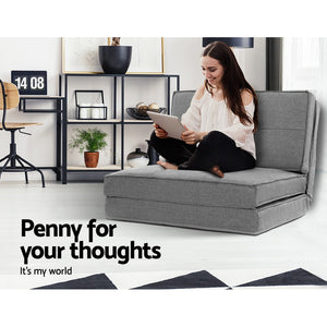 Artiss Lounge Sofa Floor Couch Chaise Chair Recliner Futon Linen Folding Grey