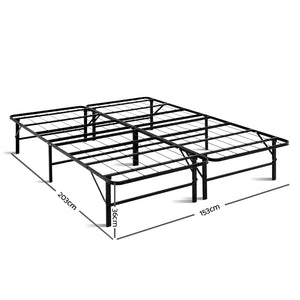 Artiss Foldable Queen Metal Bed Frame - Black