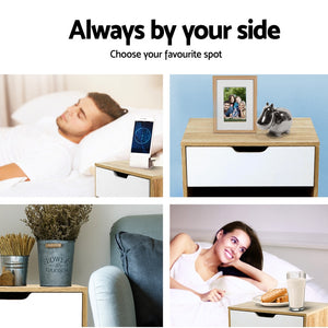 Artiss Bedside Table Drawer Nightstand Shelf Cabinet Storage Lamp Side Wooden
