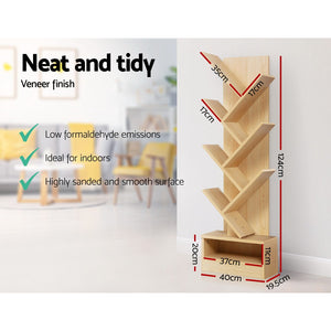 Artiss Display Shelf 7-Shelf Tree Bookshelf Book Storage Rack Bookcase Natural