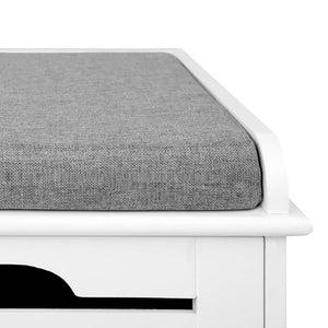 Artiss Fabric Shoe Bench with Drawers - White & Grey