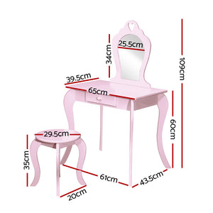 Keezi Kids Vanity Dressing Table Stool Set Mirror Drawer Children Makeup Pink