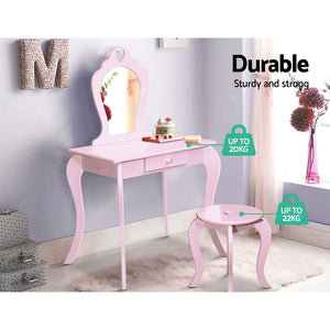 Keezi Kids Vanity Dressing Table Stool Set Mirror Drawer Children Makeup Pink