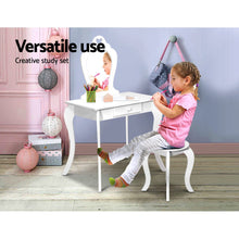 Load image into Gallery viewer, Artiss Kids Vanity Dressing Table Stool Set Mirror Drawer Children Makeup White