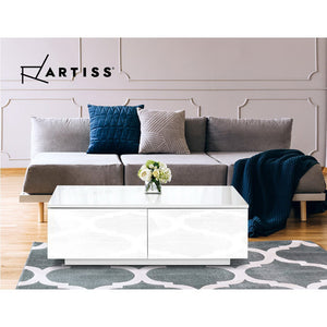 Artiss Modern Coffee Table 4 Storage Drawers High Gloss Living Room Furniture White