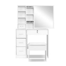 Load image into Gallery viewer, Artiss Dressing Table Stool Mirror Jewellery Cabinet Makeup Storage Drawer White