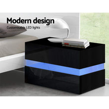 Load image into Gallery viewer, Artiss Bedside Table 2 Drawers RGB LED Side Nightstand High Gloss Cabinet Black