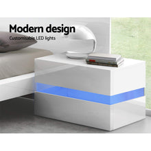 Load image into Gallery viewer, Artiss Bedside Table 2 Drawers RGB LED Side Nightstand High Gloss Cabinet White