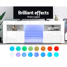 Load image into Gallery viewer, Artiss 145cm RGB LED TV Stand Cabinet Entertainment Unit Gloss Furniture Tempered Glass Shelf White
