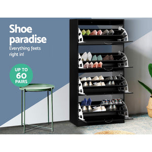 Artiss Shoe Cabinet Shoes Storage Rack Organiser 60 Pairs Black Shelf Drawer