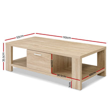 Load image into Gallery viewer, Artiss Coffee Table Wooden Shelf Storage Drawer Living Furniture Thick Tabletop