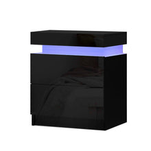 Load image into Gallery viewer, Artiss Bedside Tables Side Table Drawers RGB LED High Gloss Nightstand Black