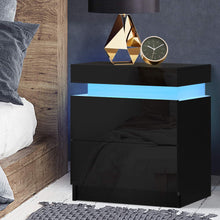 Load image into Gallery viewer, Artiss Bedside Tables Side Table Drawers RGB LED High Gloss Nightstand Black