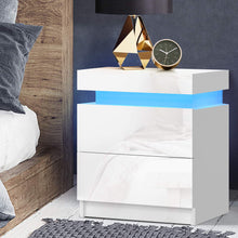 Load image into Gallery viewer, Artiss Bedside Tables Side Table Drawers RGB LED High Gloss Nightstand White