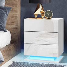 Load image into Gallery viewer, Artiss Bedside Tables Side Table RGB LED Lamp 3 Drawers Nightstand Gloss White