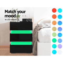 Load image into Gallery viewer, Artiss Bedside Table Side Unit RGB LED Lamp 3 Drawers Nightstand Gloss Furniture Black