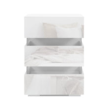 Load image into Gallery viewer, Artiss Bedside Table Side Unit RGB LED Lamp 3 Drawers Nightstand Gloss Furniture White