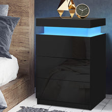 Load image into Gallery viewer, Artiss Bedside Tables Side Table 3 Drawers RGB LED High Gloss Nightstand Black