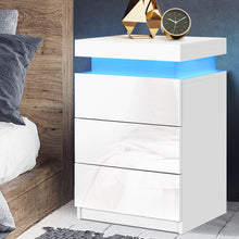 Load image into Gallery viewer, Artiss Bedside Tables Side Table 3 Drawers RGB LED High Gloss Nightstand White