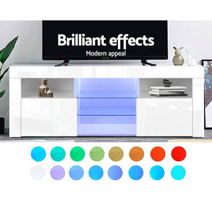 Artiss TV Cabinet Entertainment Unit Stand RGB LED Gloss Furniture 160cm White