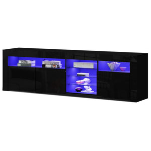 Artiss TV Cabinet Entertainment Unit Stand RGB LED Gloss 3 Doors 180cm Black
