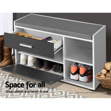Load image into Gallery viewer, Artiss Shoe Cabinet Bench Shoes Storage Organiser Rack Wooden Cupboard Fabric Seat Adjustable Shelf