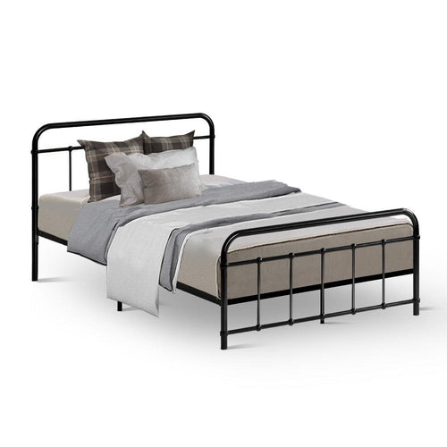 Metal Bed Frame King Single Size Platform Foundation Mattress Base Leo Black