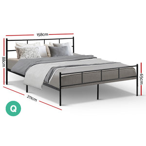 Metal Bed Frame Queen Size Platform Foundation Mattress Base SOL Black