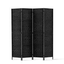 Load image into Gallery viewer, Artiss 4 Panel Room Divider Privacy Screen Rattan Woven Wood Stand Black