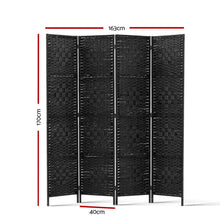Load image into Gallery viewer, Artiss 4 Panel Room Divider Privacy Screen Rattan Woven Wood Stand Black