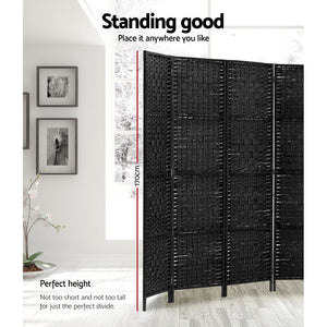 Artiss Room Divider 8 Panel Dividers Privacy Screen Rattan Wooden Stand Black